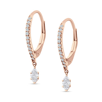 Dangle Hoop Leverback Earrings Round & Marquise CZ Rose Tone 925 Sterling Silver